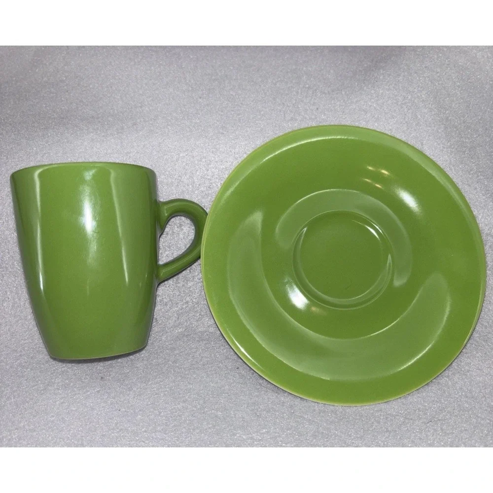 Kahla Germany  Demitasse Espresso Cups & Saucers Brown White Green 3‎ Sets EUC